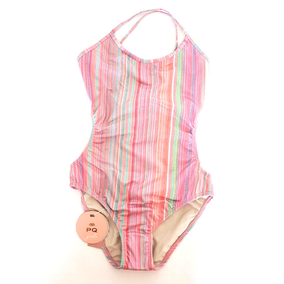 NEW!! PQ Swim SIZE 12 Ayah Cut Out Sparkle Pink Multicolor One Piece Swimsuit - Picture 1 of 7